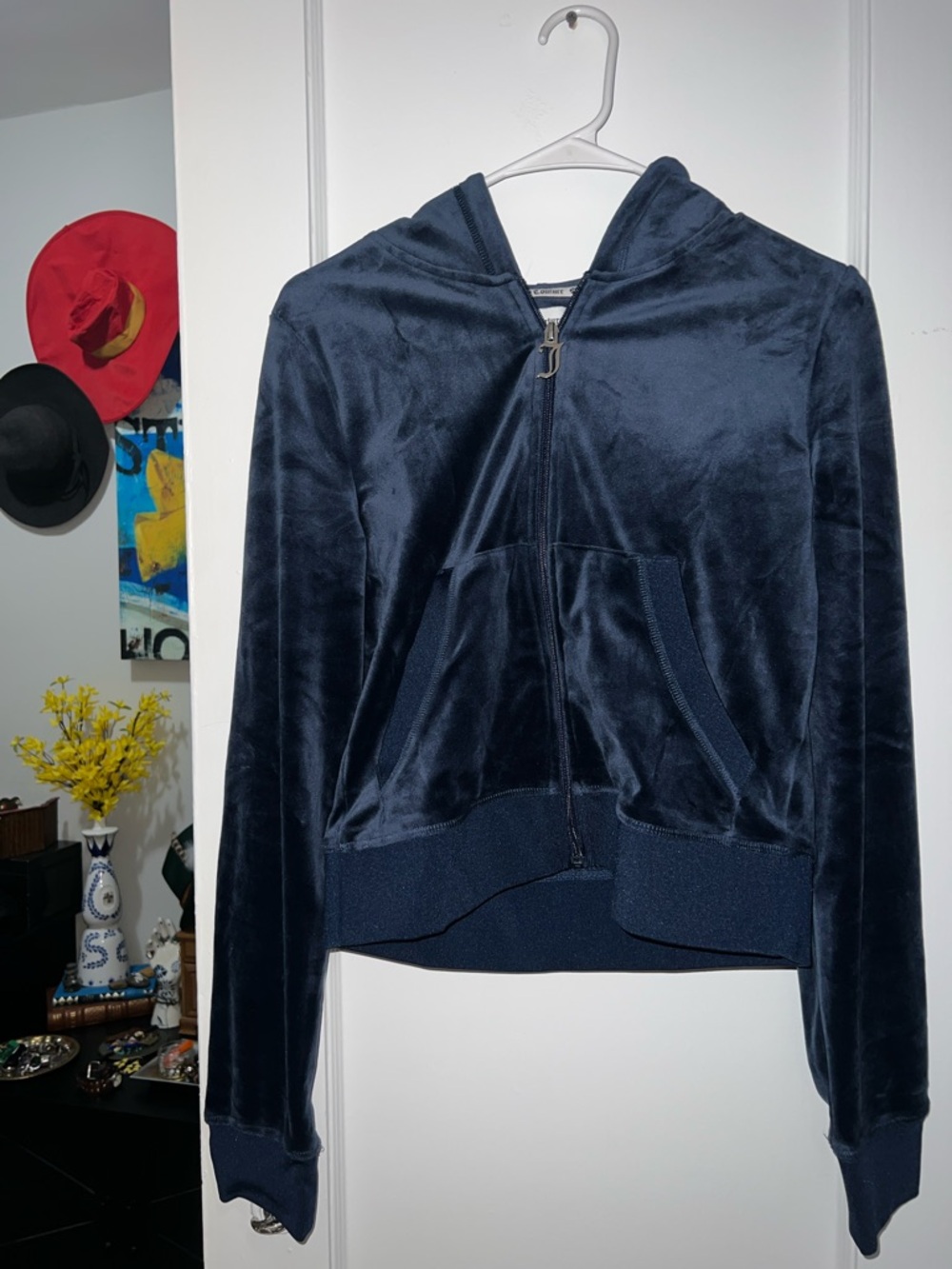 Juicy Couture Navy Velour Rhinestone Logo Hoodie